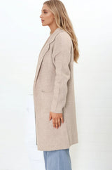 Darby Cardigan - Folded Collar Coatigan with Pockets in Sand