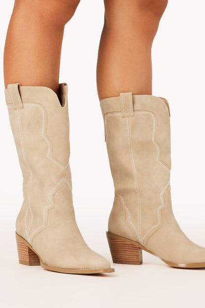 Dariel Boots - Mid Calf Western Boots in Taupe Nubuck