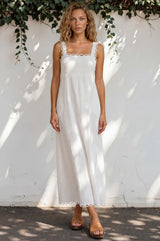 Model wearing Darla Maxi Dress in White from Salty Crush

