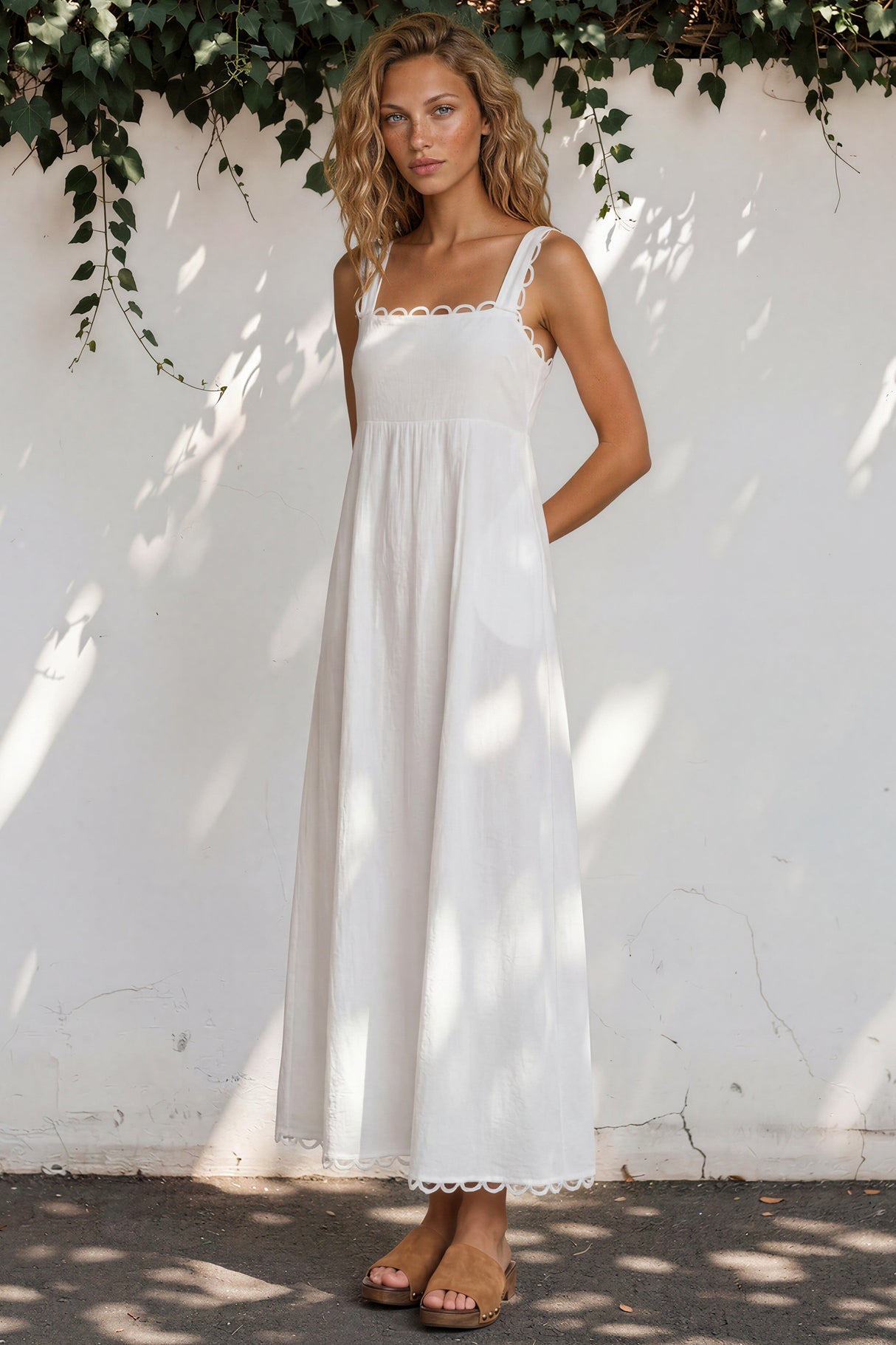 Model wearing Darla Maxi Dress in White from Salty Crush
