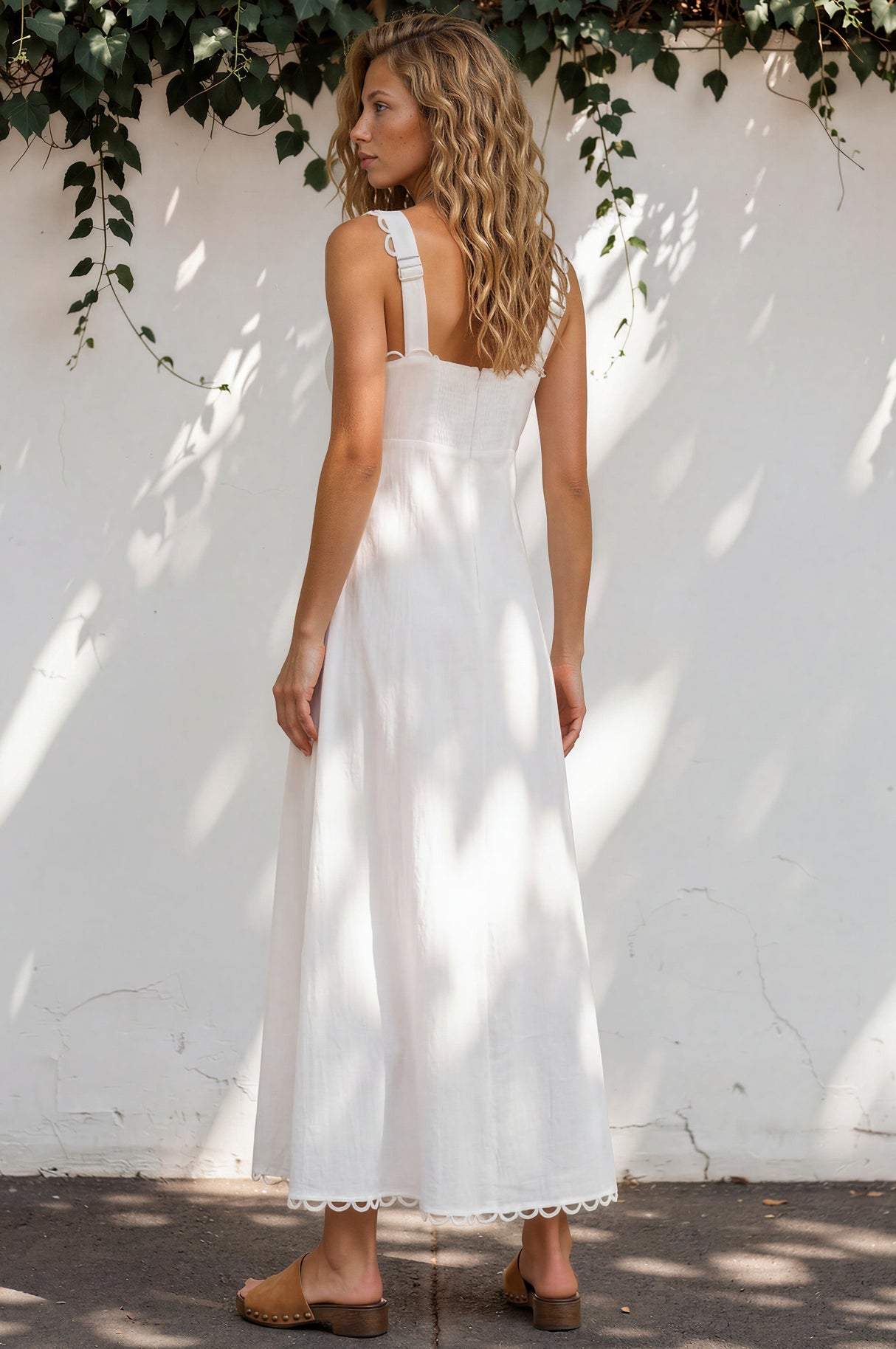 Model wearing Darla Maxi Dress in White from Salty Crush
