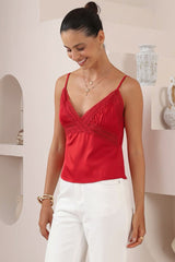 Darma Cami - Lace Bodice Adjustable Strap Top in Red