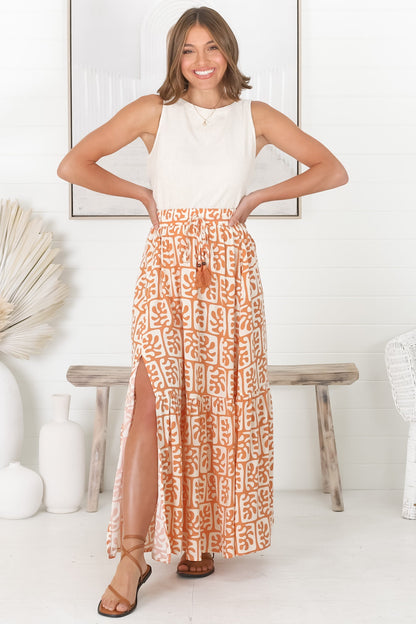 Davey Maxi Skirt - High Waisted Skirt with Front Splits in Orange