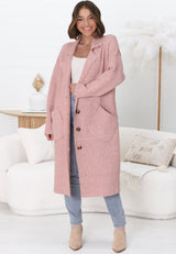 Davie Cardigan - Collared Button Down Coatigan in Pink