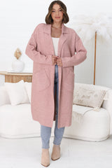 Davie Cardigan - Collared Button Down Coatigan in Pink