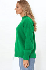 Dawn Jumper - Crew Neck Relaxed Knit Jumper in Green