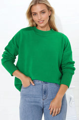 Dawn Jumper - Crew Neck Relaxed Knit Jumper in Green