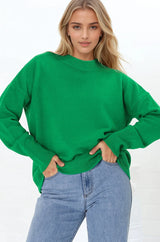 Dawn Jumper - Crew Neck Relaxed Knit Jumper in Green