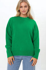 Dawn Jumper - Crew Neck Relaxed Knit Jumper in Green