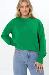Dawn Jumper - Crew Neck Relaxed Knit Jumper in Green