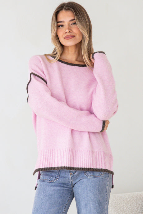 Model wearing Dean Jumper in Pink from Salty Crush