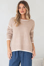 Model wearing Dean Jumper in Latte from Salty Crush