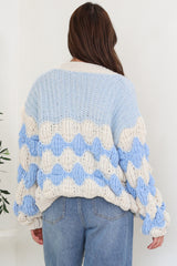 Deborah Cardigan - Relaxed Button Front Stripe Bubble Knit in Blue