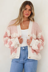 Deborah Cardigan - Relaxed Button Front Stripe Bubble Knit in Pink