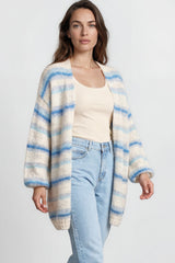 Model wearing Delaney Cardigan in Blue from Salty Crush