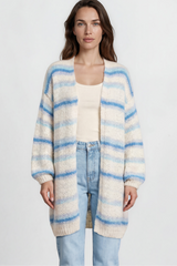 Model wearing Delaney Cardigan in Blue from Salty Crush