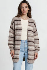 Model wearing Delaney Cardigan in Brown from Salty Crush