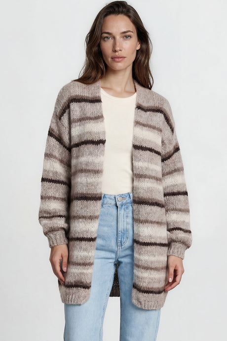 Model wearing Delaney Cardigan in Brown from Salty Crush