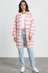 Model wearing Delaney Cardigan in Pink from Salty Crush