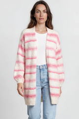 Model wearing Delaney Cardigan in Pink from Salty Crush