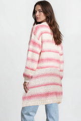 Model wearing Delaney Cardigan in Pink from Salty Crush