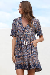 Delany Mini Dress - Short Sleeve Baby Doll Dress in Floral Print