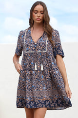 Delany Mini Dress - Short Sleeve Baby Doll Dress in Floral Print