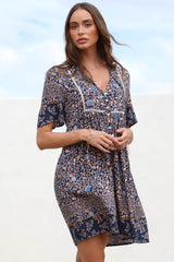 Delany Mini Dress - Short Sleeve Baby Doll Dress in Floral Print