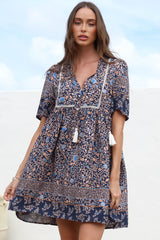Delany Mini Dress - Short Sleeve Baby Doll Dress in Floral Print