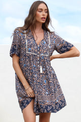 Delany Mini Dress - Short Sleeve Baby Doll Dress in Floral Print