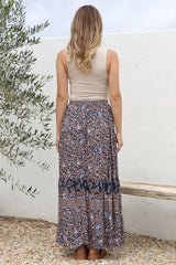 Delany Maxi Skirt - High Waisted Skirt with Tassel Waist Tie and Front Splits in Floral Print