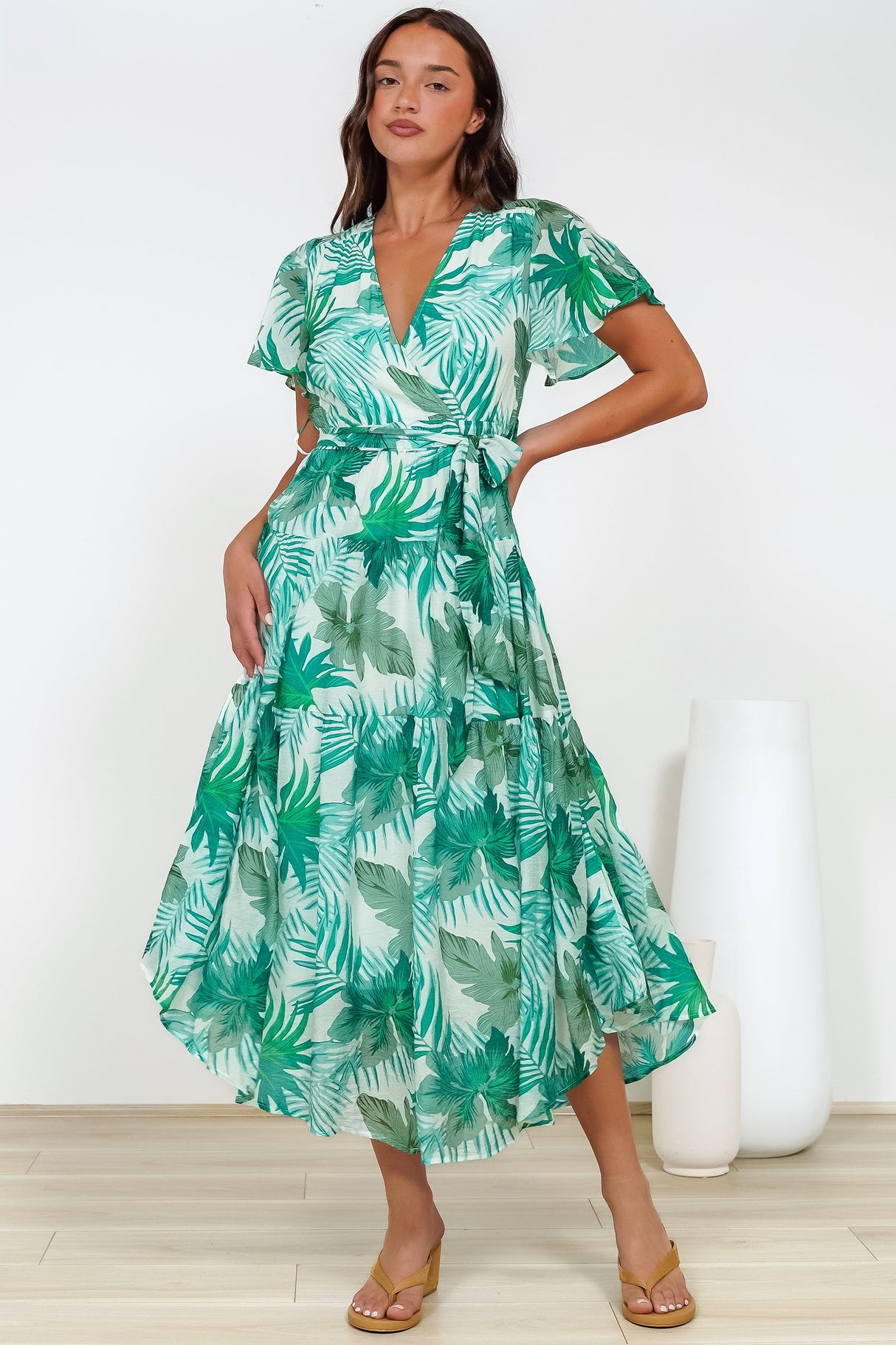 Delton Midi Dress in Rianne Print Green