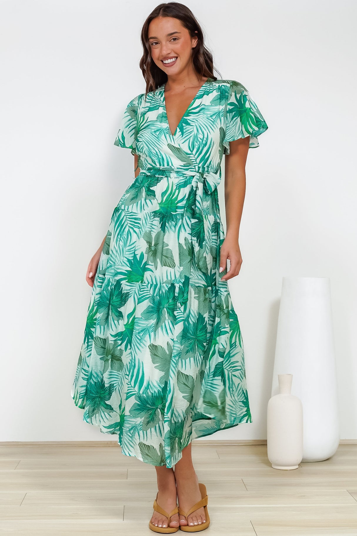 Delton Midi Dress in Rianne Print Green