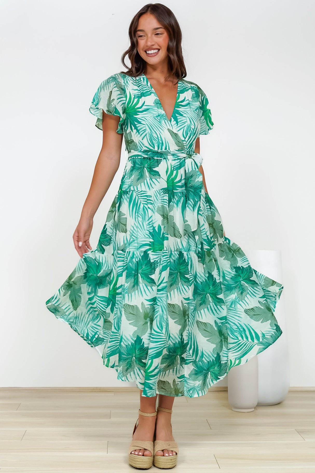 Delton Midi Dress in Rianne Print Green
