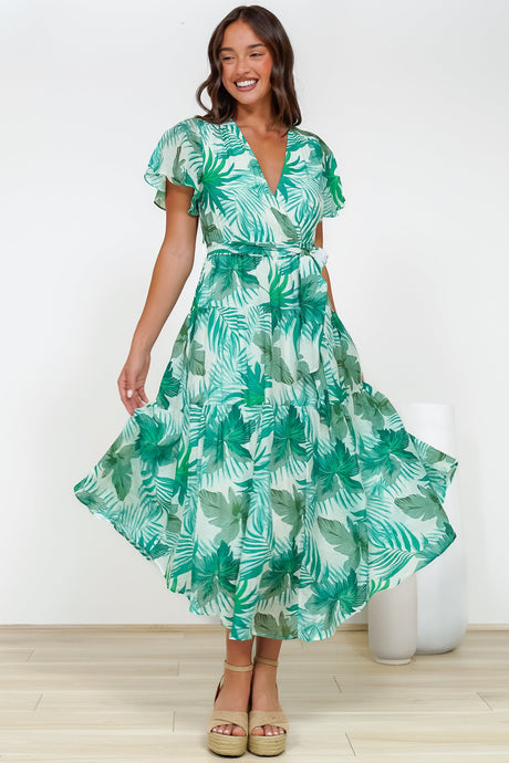 Delton Midi Dress in Rianne Print Green