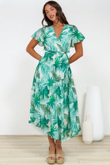Delton Midi Dress in Rianne Print Green