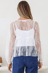 Denni Top - Lace Empire Bustline Pull Over with Matching Singlet Underlay in White