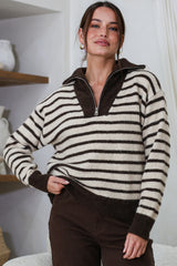 Dennis Jumper - Chunky Collar with Zipper Stripe Knit in Latte