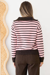 Dennis Jumper - Chunky Collar with Zipper Stripe Jumper in Pink/Chocolate