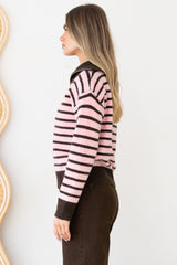 Dennis Jumper - Chunky Collar with Zipper Stripe Jumper in Pink/Chocolate