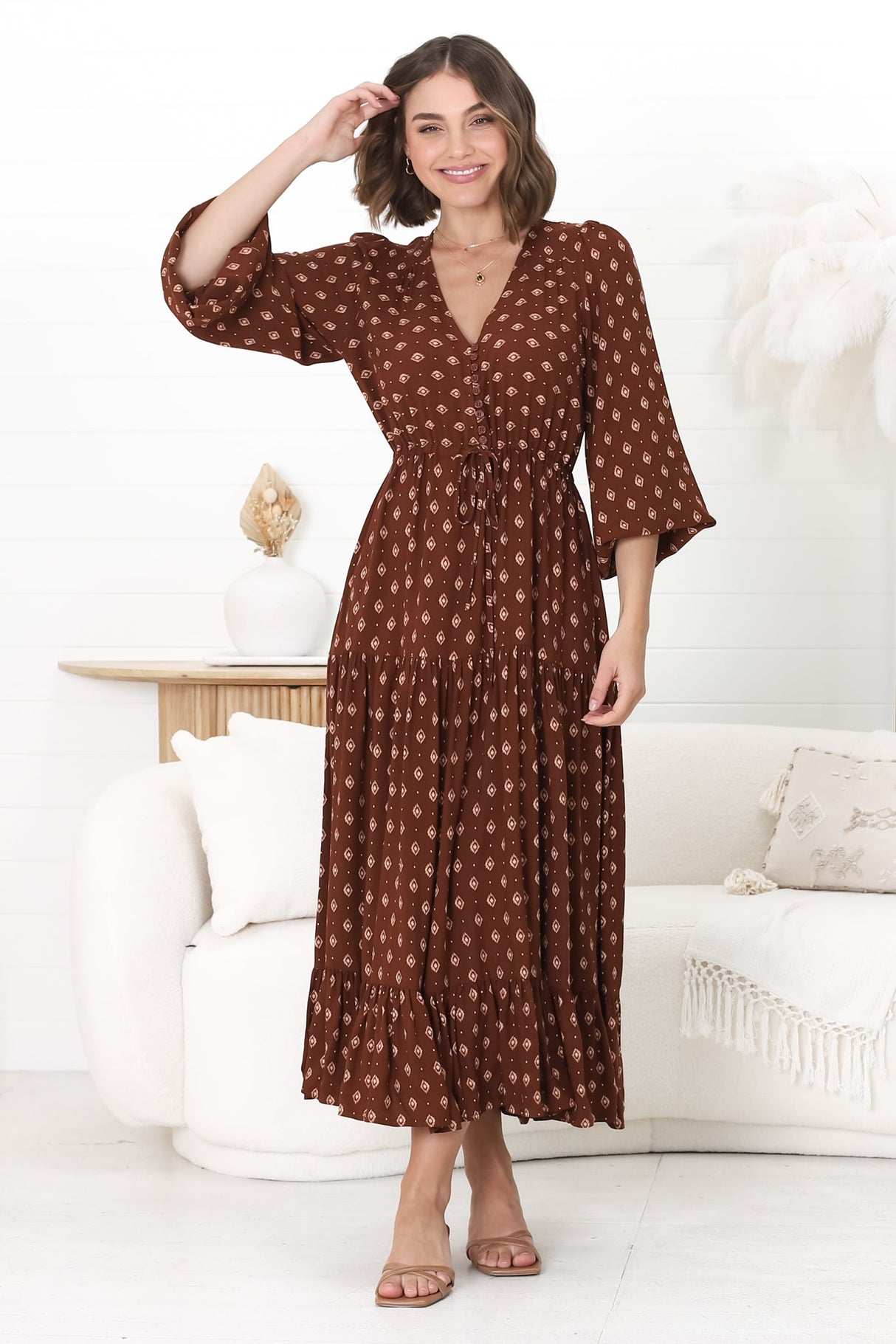 Devika Maxi Dress - Pull In Waist A Line Dress in Kendy Print