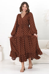 Devika Maxi Dress - Pull In Waist A Line Dress in Kendy Print