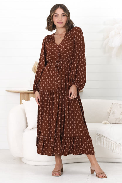 Devika Maxi Dress - Pull In Waist A Line Dress in Kendy Print