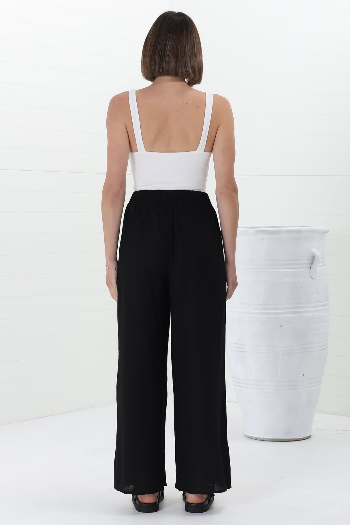 Devira Linen Pants - High Waisted Wide Leg Pant in Black