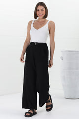 Devira Linen Pants - High Waisted Wide Leg Pant in Black