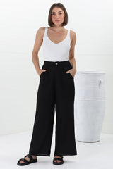 Devira Linen Pants - High Waisted Wide Leg Pant in Black