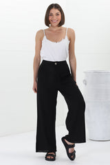 Devira Linen Pants - High Waisted Wide Leg Pant in Black