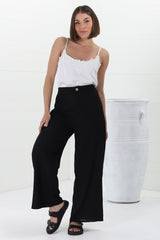 Devira Linen Pants - High Waisted Wide Leg Pant in Black