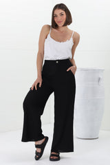 Devira Linen Pants - High Waisted Wide Leg Pant in Black