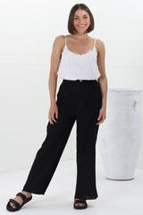 Devira Linen Pants - High Waisted Wide Leg Pant in Black